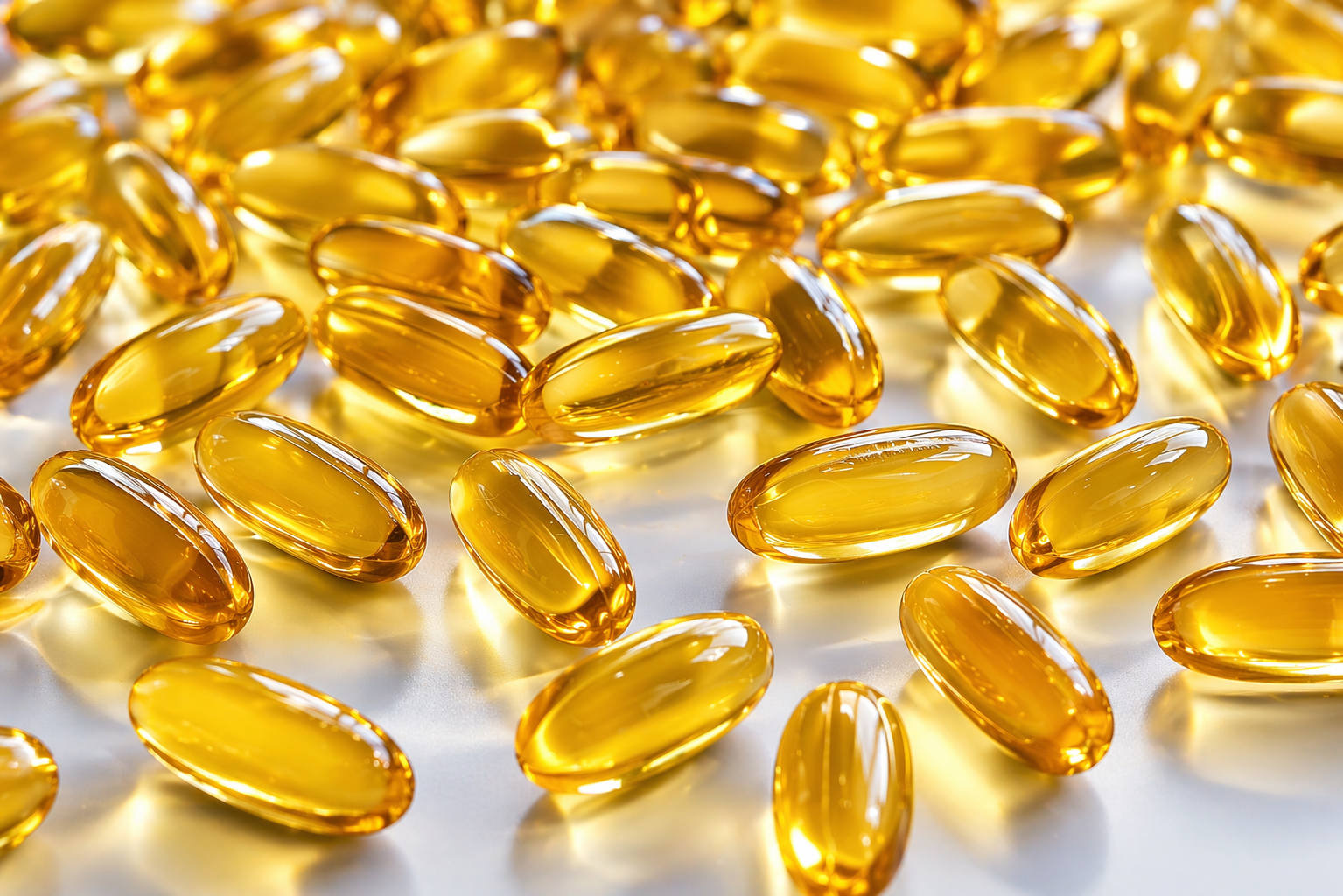 Cápsulas de óleo de peixe brilhantes