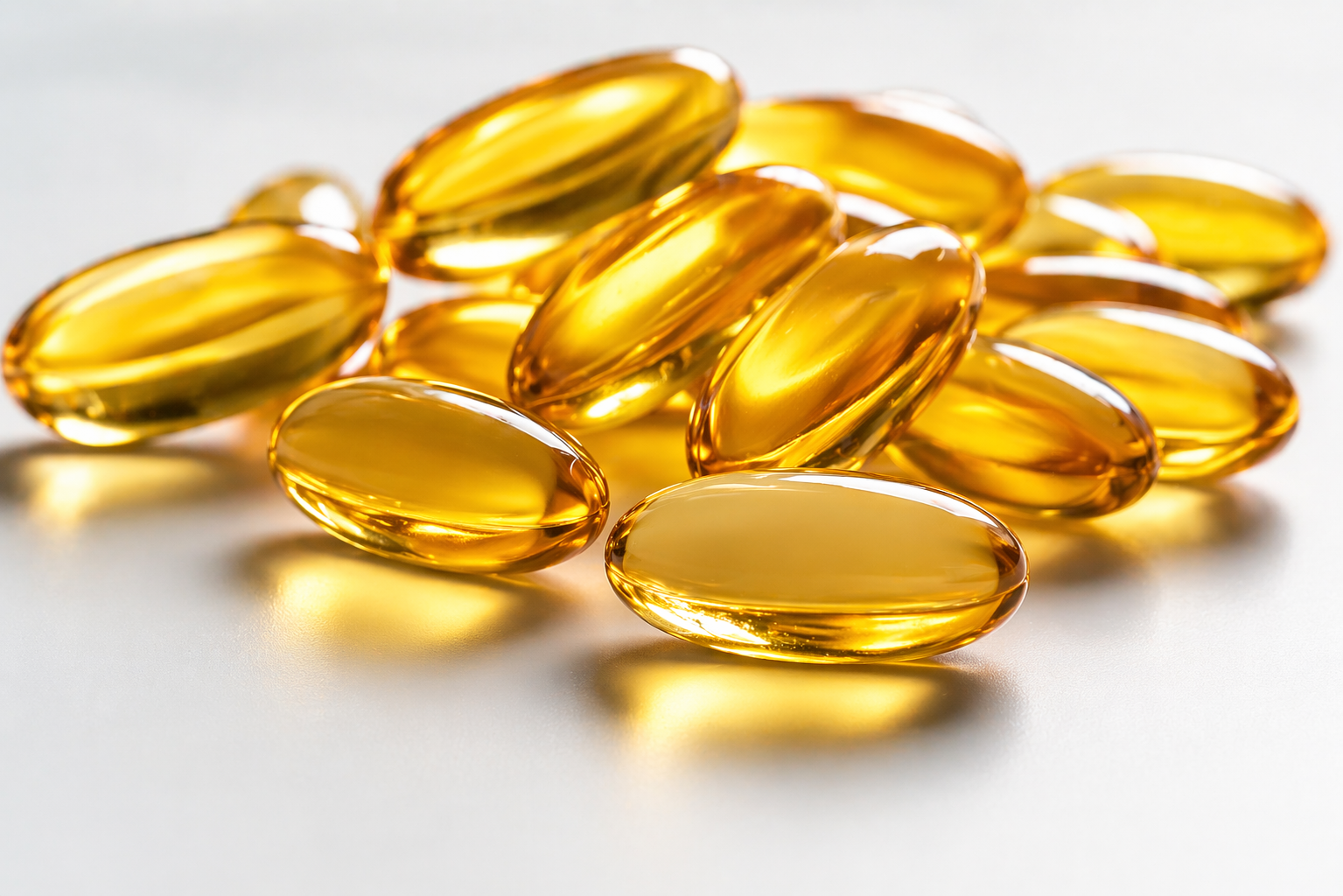 Cápsulas douradas em foco suave