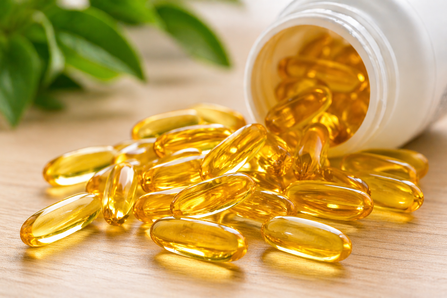 Cápsulas douradas sobre superfície de madeira (2)